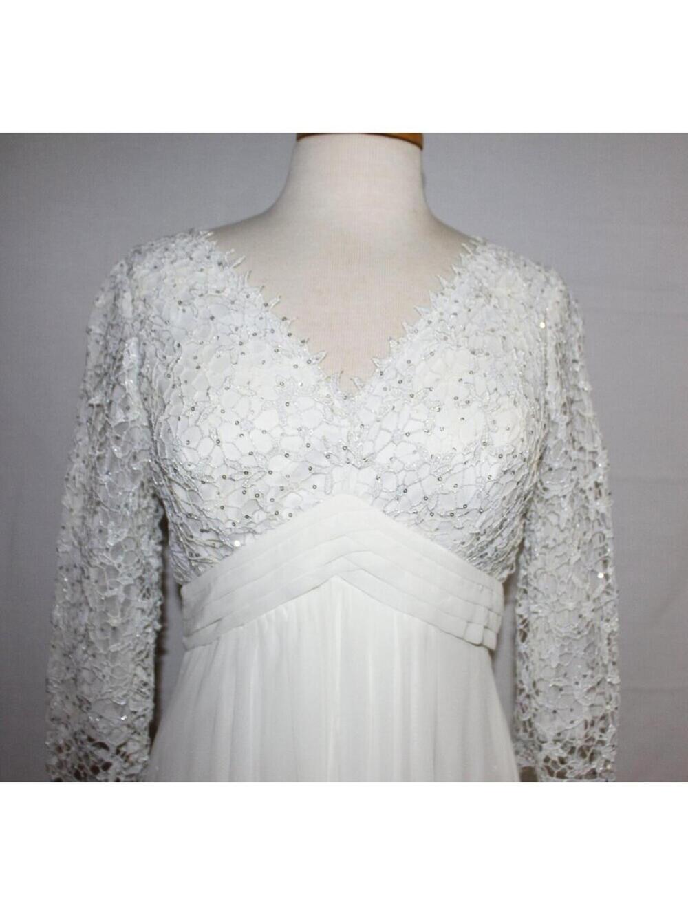 Cindy #1398 Chiffon & Lace Long Formal or Wedding Gown-Size M-IVORY-NWT - Picture 3 of 5